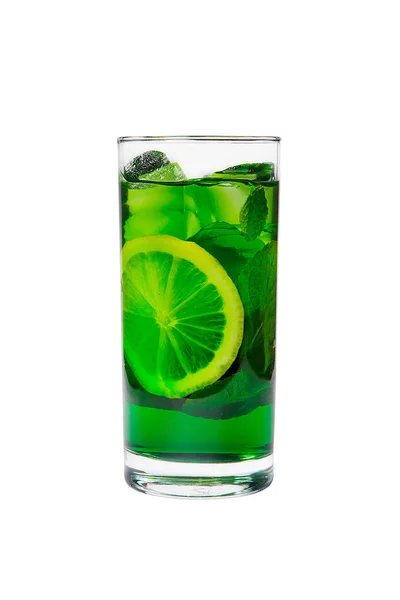 Summer drink with lime and mint isolated white — Stock Photo, Image