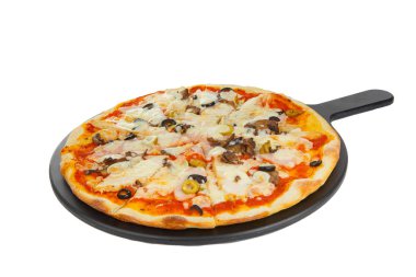 Beyaz tahta izole beyaz pizza