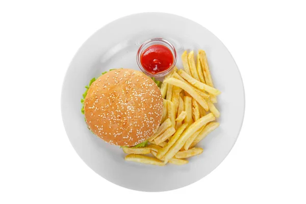 Burger et frites blanches isolées — Photo