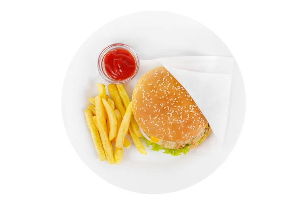 Burger et frites blanches isolées — Photo