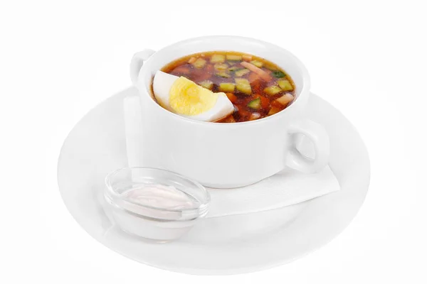 Zupa w biały biały talerz na białym tle — Zdjęcie stockowe