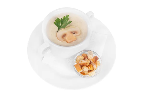 Sopa em um prato branco isolado branco — Fotografia de Stock