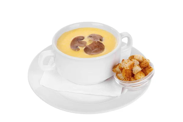 Soup in a white plate isolated white Royalty Free Stock Photos