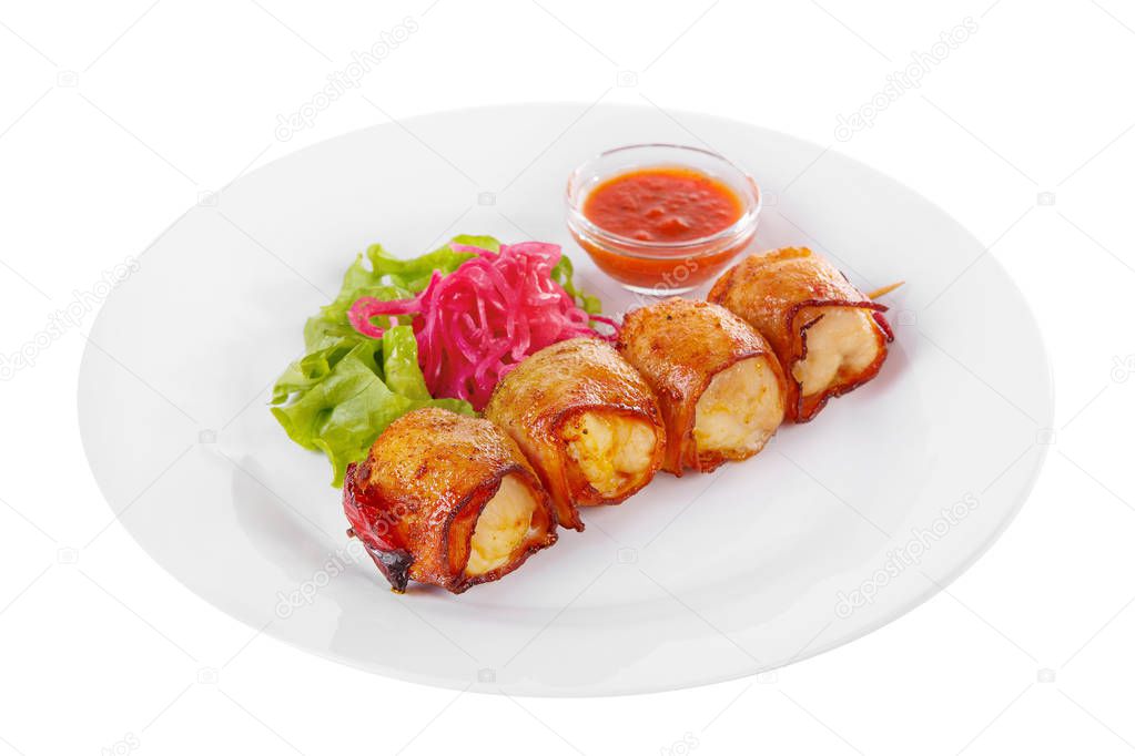 Shish kebab with sauce isolated without side dish