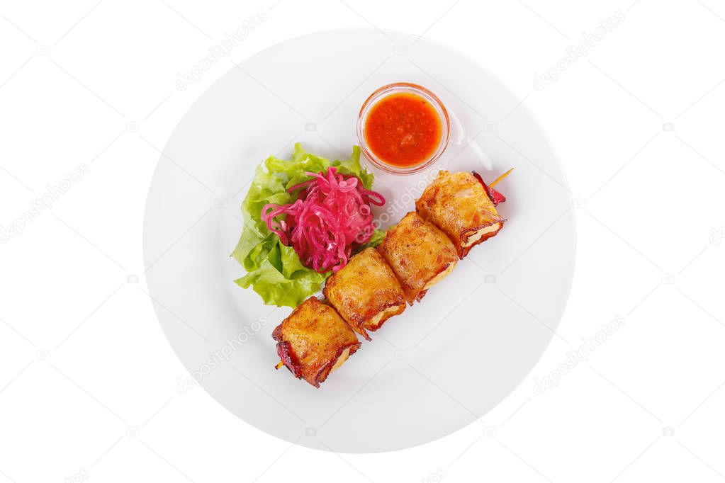 Shish kebab with sauce isolated without side dish