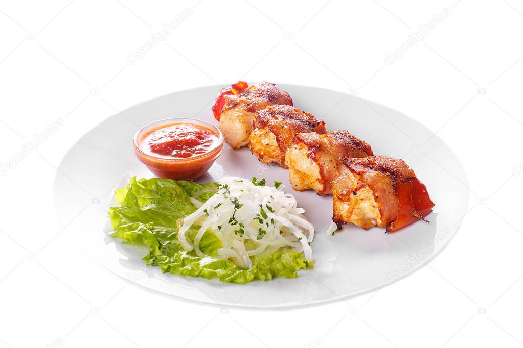 Shish kebab with sauce isolated without garnish