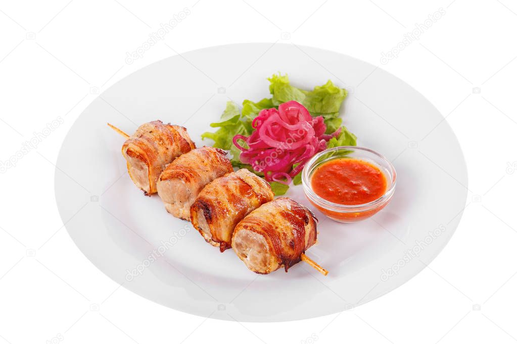 Shish kebab with sauce isolated without garnish