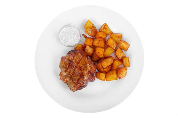肉ハンバーグ ホワイト ソース、ジャガイモの分離ホワイト — ストック写真