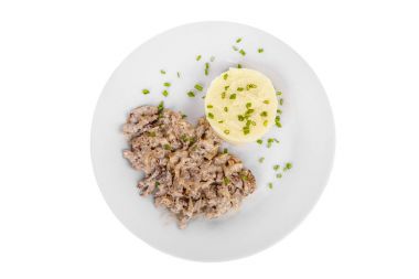 Püre patates izole beyaz et Frikasse