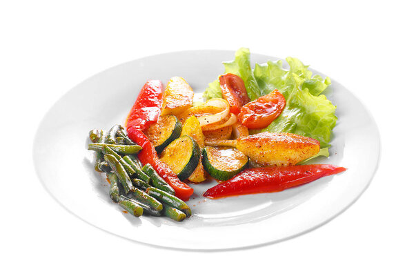Vegetables grilled portion white isolated