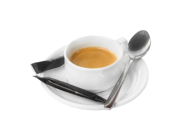 Tazza di caffè con zucchero isolato bianco — Foto Stock