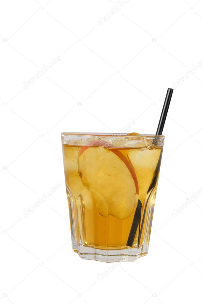 Summer cocktail with apple on isolated white background