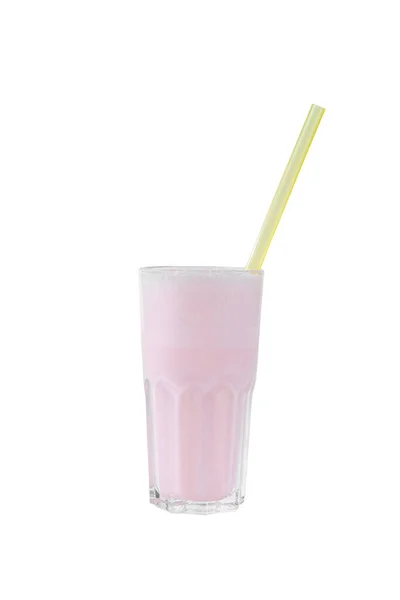 Молочный коктейль с вафлями, сиропом, соломой белого цвета — стоковое фото