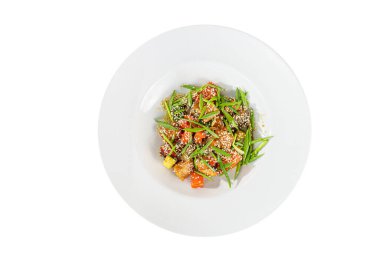 Potato with meat on plate isolated