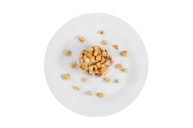 salad with beans and carrot on plate white isolated