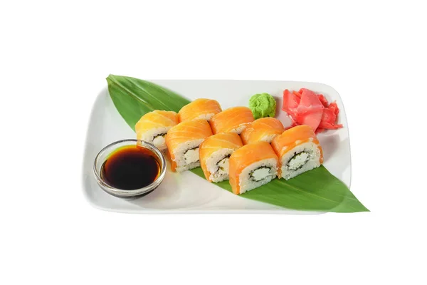 Sushi, rullar på en vit isolerade bakgrund Royaltyfria Stockfoton