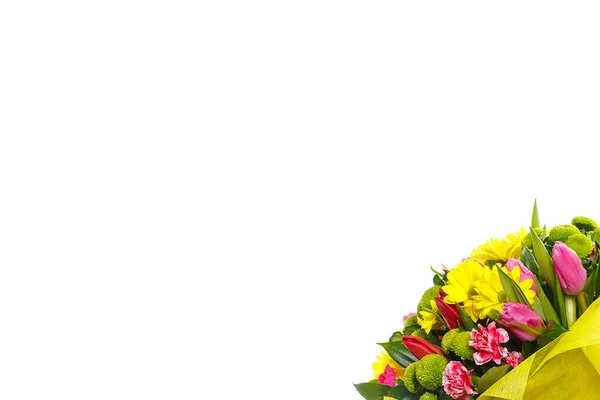 하얀 배경에 튤립 과 국화 꽃다발 — 스톡 사진