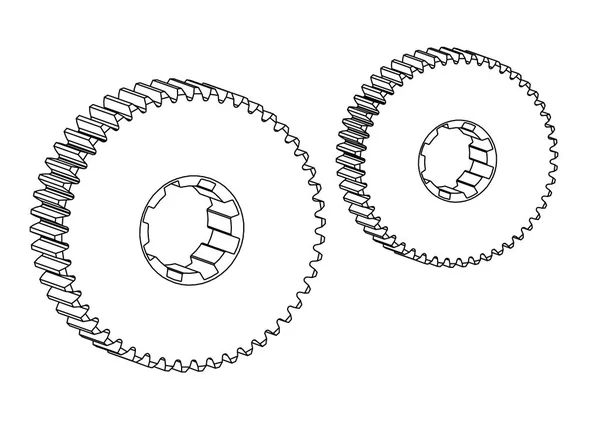Dessins de construction mécanique sur fond blanc, roues . — Image vectorielle