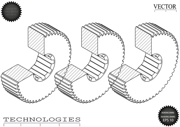 Dibujos de construcción de máquinas sobre un fondo blanco, ruedas . — Vector de stock