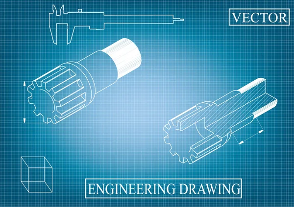 Dibujos de construcción de máquinas sobre un fondo azul gris . — Archivo Imágenes Vectoriales