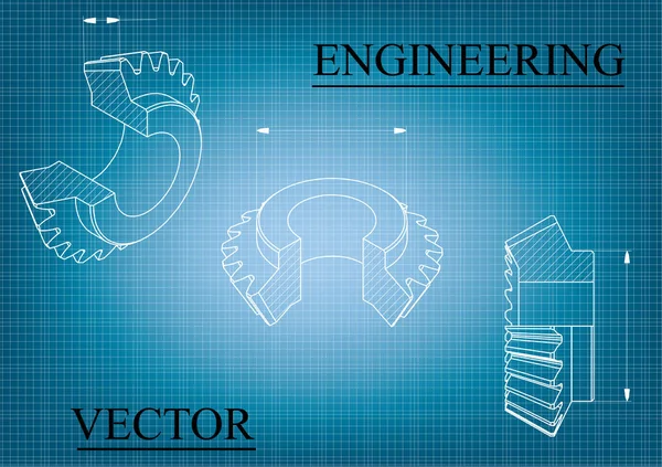 Dibujos de construcción de máquinas sobre un fondo azul - blanco, ruedas . — Vector de stock