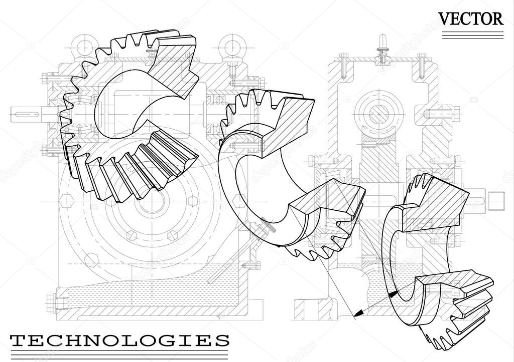 Machine-building drawings on a white background, wheels.