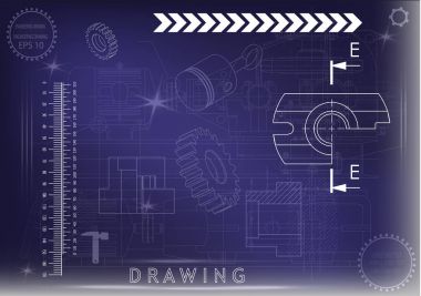 Mavi bir arka plan üzerinde makine yapım çizimleri