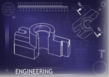 Mavi bir arka plan üzerinde makine yapım çizimleri
