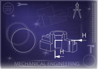 Mavi bir arka plan üzerinde makine yapım çizimleri