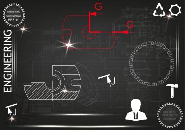 Makine yapım çizimler siyah bir arka plan üzerinde