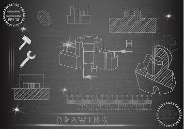Makine yapım çizimler siyah bir arka plan üzerinde