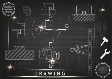 Makine yapım çizimler siyah bir arka plan üzerinde