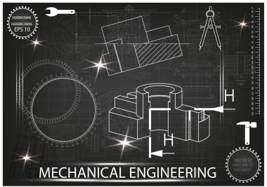 Makine yapım çizimler siyah bir arka plan üzerinde
