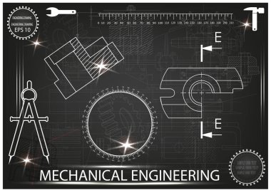 Makine yapım çizimler siyah bir arka plan üzerinde