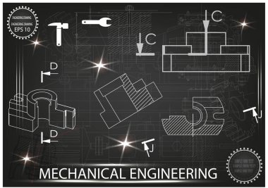 Makine yapım çizimler siyah bir arka plan üzerinde tekerlek