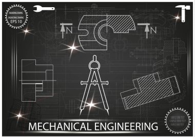 Makine yapım çizimler siyah bir arka plan üzerinde