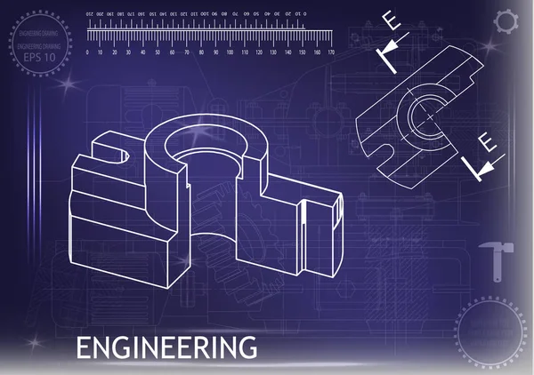 Mavi bir arka plan üzerinde makine yapım çizimleri