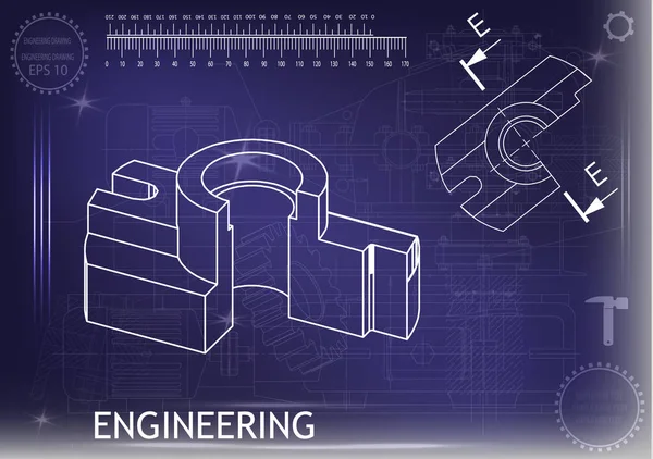Dibujos de construcción de máquinas sobre un fondo azul — Archivo Imágenes Vectoriales