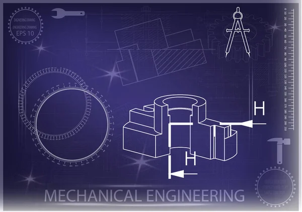 Mavi bir arka plan üzerinde makine yapım çizimleri