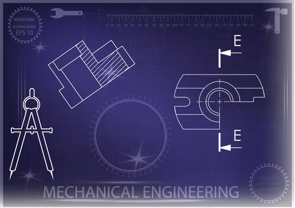 青色の背景に機械建物図面 — ストックベクタ