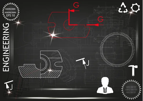 Makine yapım çizimler siyah bir arka plan üzerinde