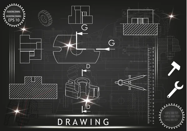 Makine yapım çizimler siyah bir arka plan üzerinde