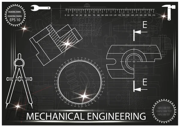 Makine yapım çizimler siyah bir arka plan üzerinde