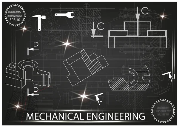 Makine yapım çizimler siyah bir arka plan üzerinde tekerlek