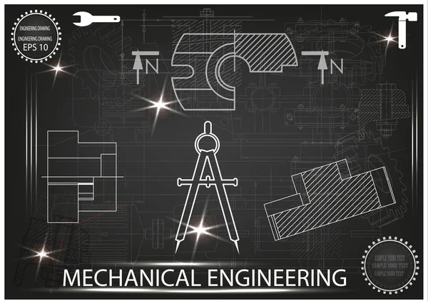 Makine yapım çizimler siyah bir arka plan üzerinde