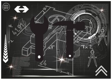 Makine yapım çizimler siyah bir arka plan üzerinde