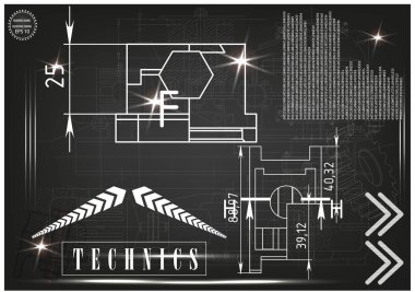 Makine yapım çizimler siyah bir arka plan üzerinde