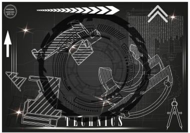 Makine yapım çizimler siyah bir arka plan üzerinde