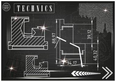 Makine yapım çizimler siyah bir arka plan üzerinde
