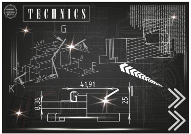 Makine yapım çizimler siyah bir arka plan üzerinde